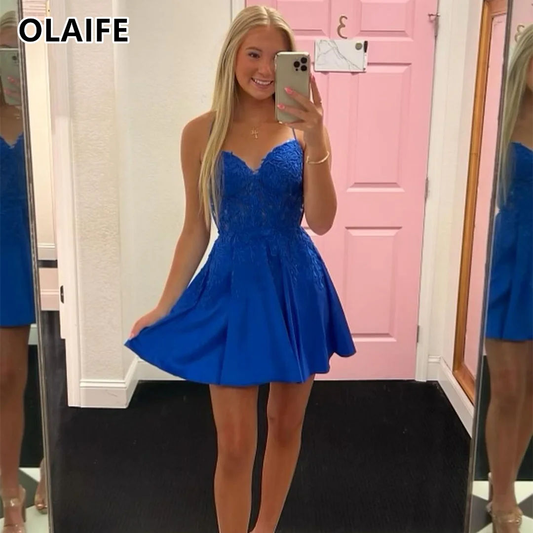 

Royal Blue Classmate Dresses 2024 Short Homecoming Gowns with Applique Evening Party Gowns vestidos de fiesta cortos Prom Gowns