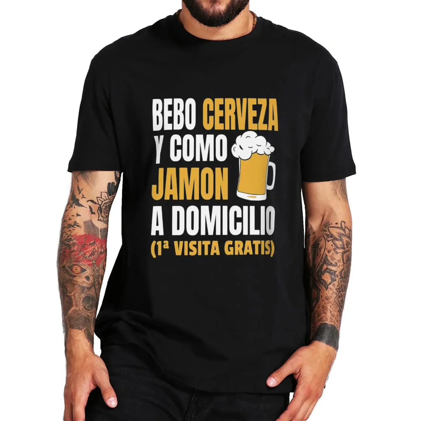 Humor Spanish Saying Funny Gift Men Womrn T-shirts I Drink Beer And Eat Jamon T Shirt  High Quality Cotton Unisex Casual Tee Top