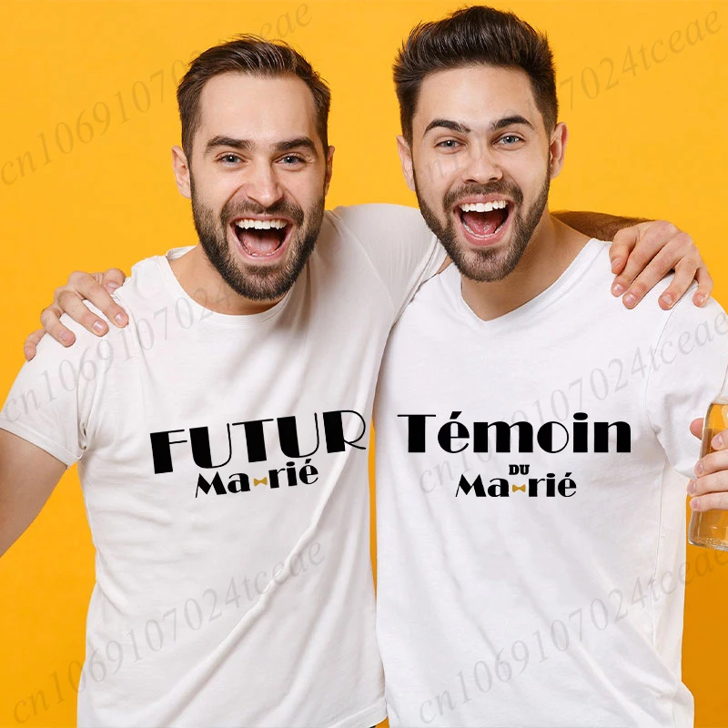 French Evg Team Future Groom Best Man T-shirt Wedding Party Squad Groomsman Tops Boyfriend Single Farewell Bachelor Party Tees