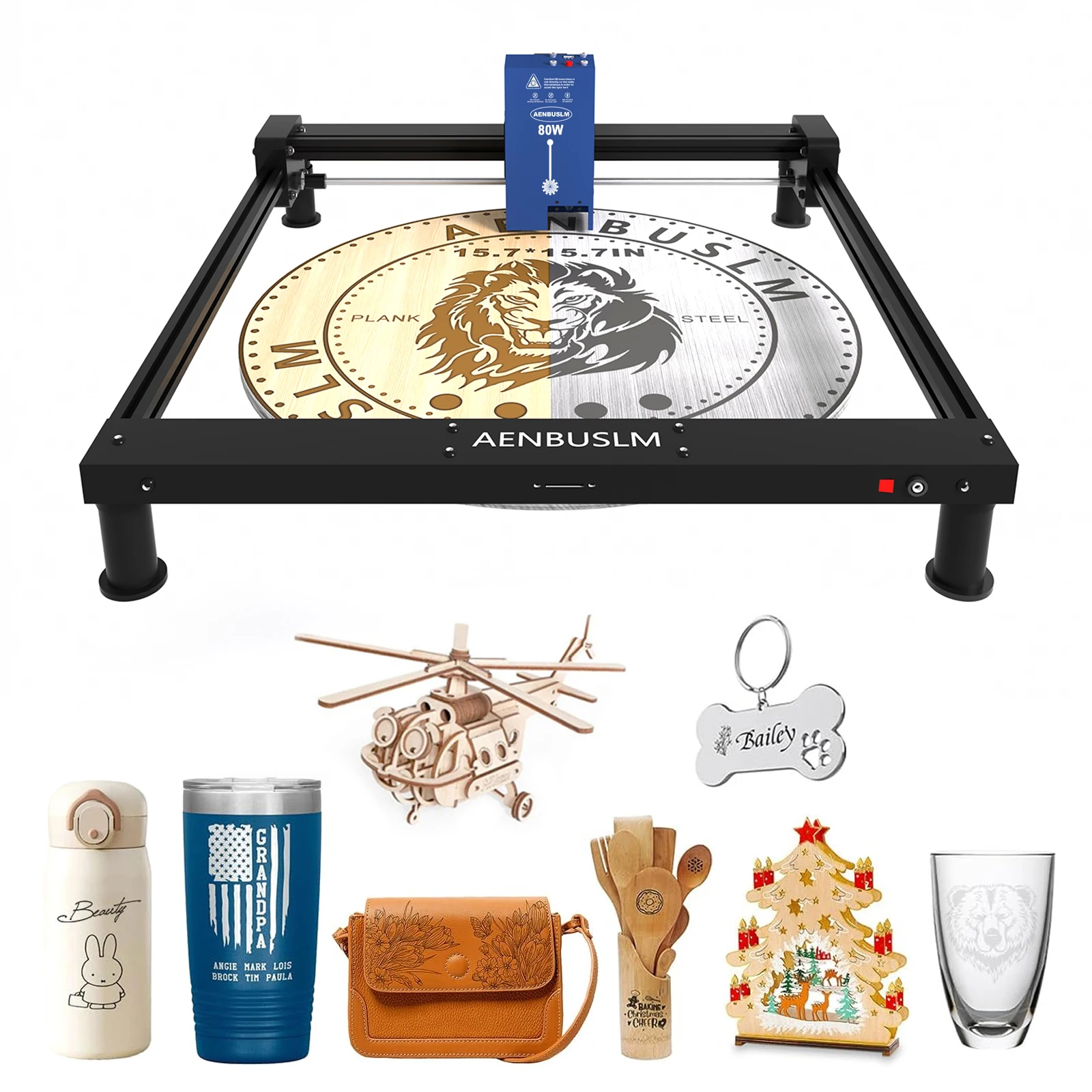 AENBUSLM 80W Laser Engraving Machine with Built-in Air Pump 400x400mm Area, Acrylic Wood Board MDF Leather Cutting Engraving