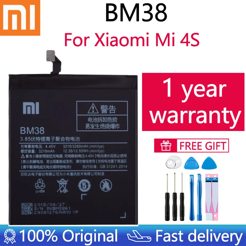 

XiaoMi Original Replacement Battery BM38 For Xiaomi Mi 4S M4s 100% New Authentic Phone Battery 3260mAh