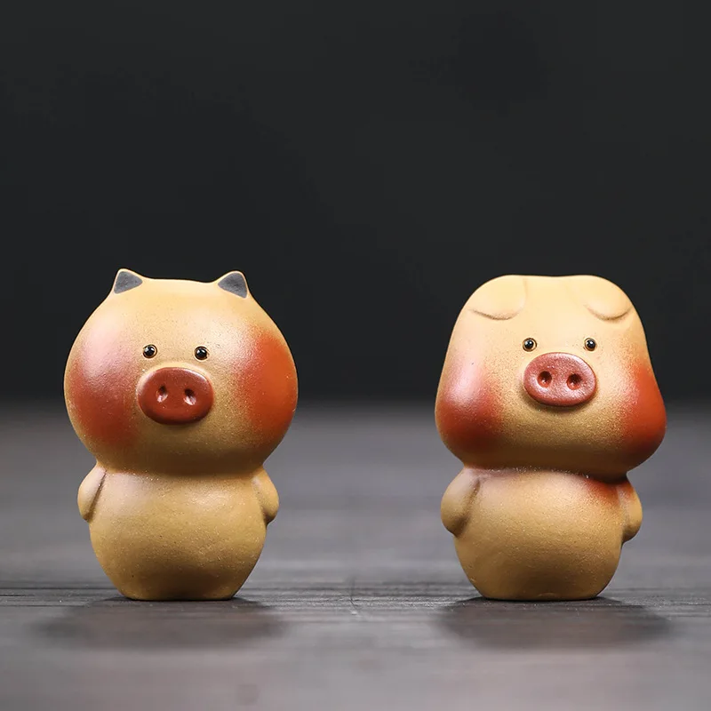Lovely Handmade Tea Pet Crafted From High-quality Purple Clay Shaped As Cute Zodiac Pig Exquisite Carving Details Cute Ornament