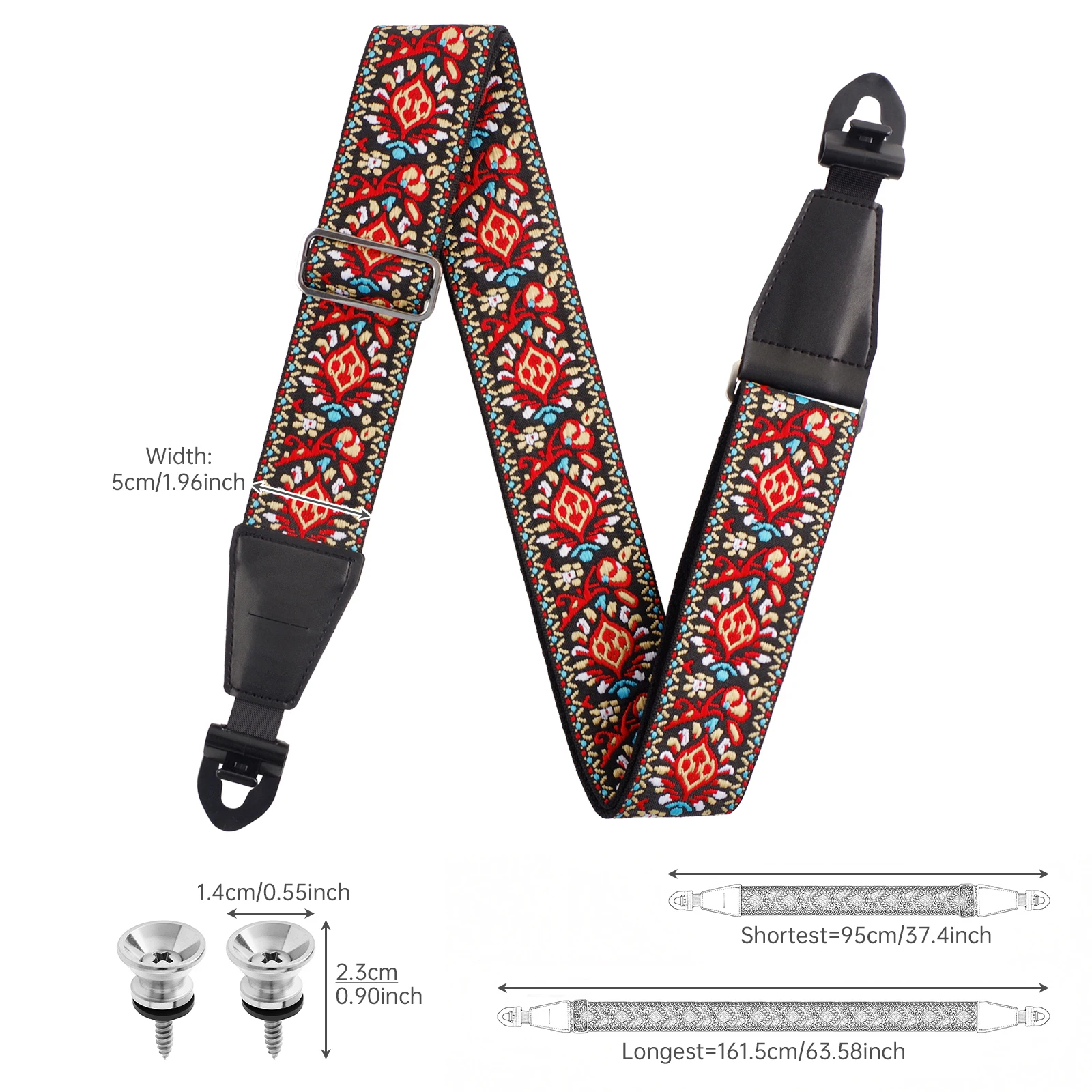 Quick Lock Release Anti-Slip Embroidered Cotton Guitar Strap for Electric / Acoustic Guitar Bass with 2 Lock Pins, Pick Slot