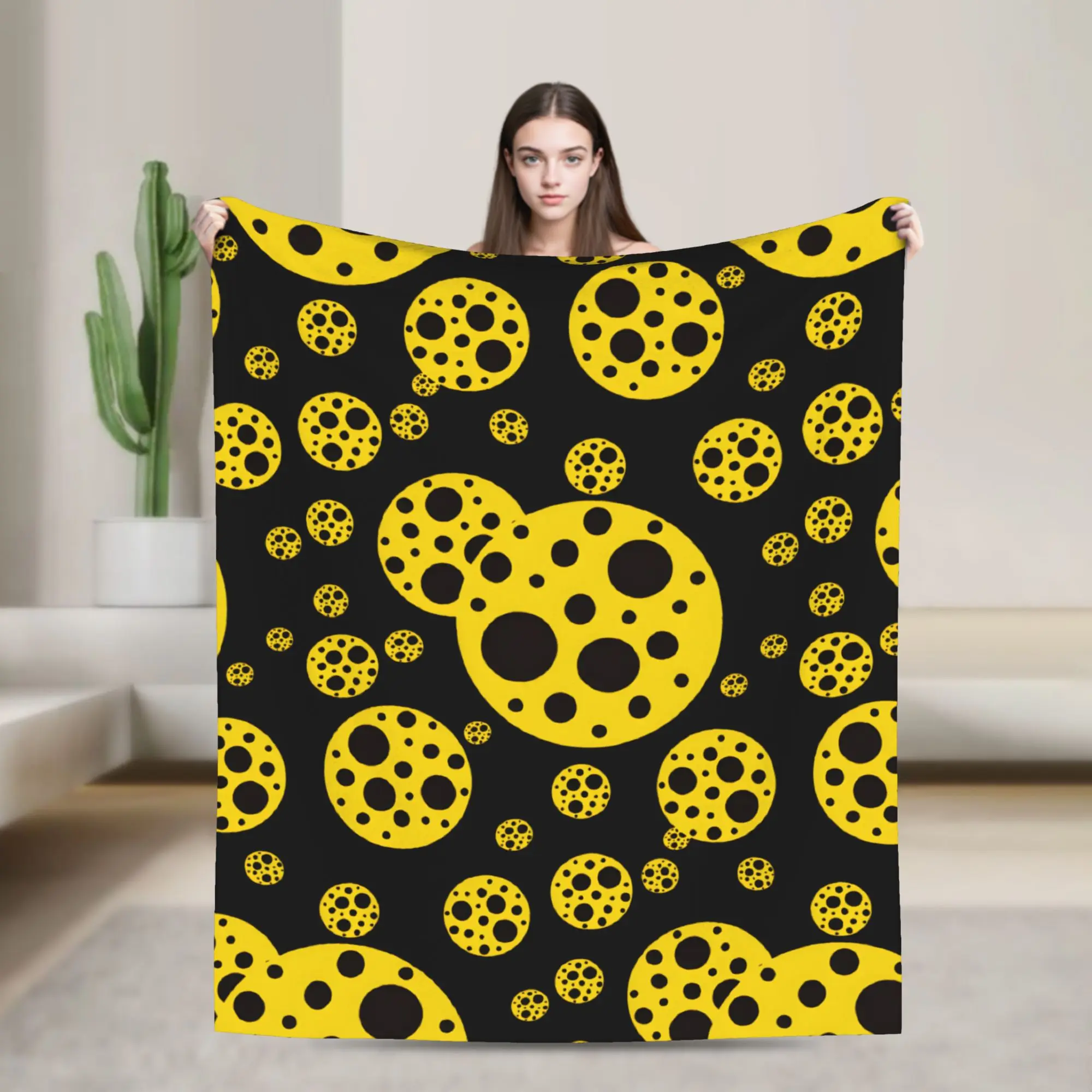 Yellow And Black Polka Dot Blankets Yayoi Kusama Fuzzy Funny Soft Throw Blankets for Home Restaurant Textile Decor