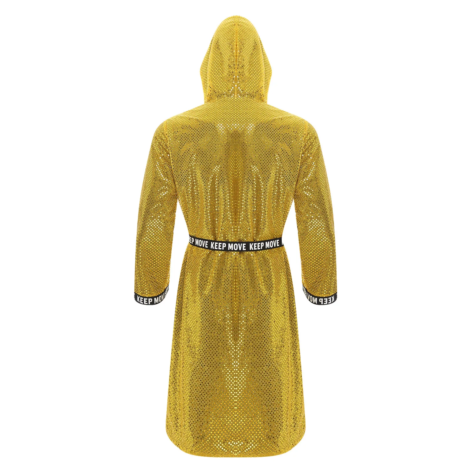 Men Shiny Sequins Boxing Robe Nightgown Sleepwear Adult Hooded Long Sleeve Boxing Robe With Belt Loose Cover Up Bathrobe Robe