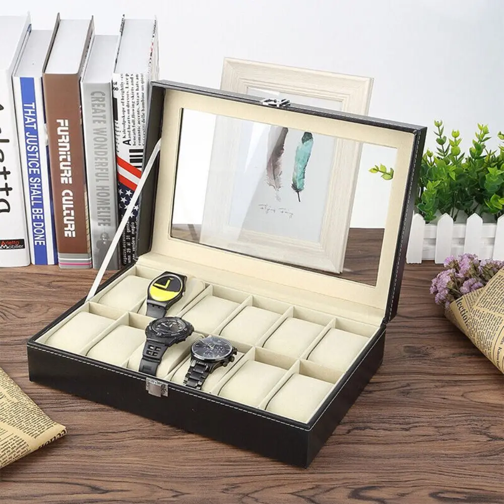 Durable 6 10 12 Grid Watch Box Black PU Leather Watch Display Box Packaging Box Jewelry Storage Box Watch Storage Box