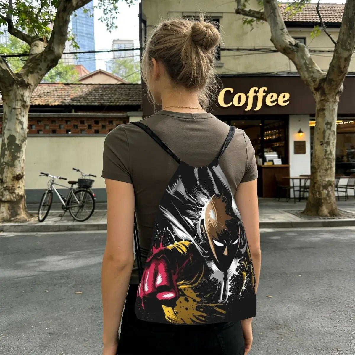 Japanische Saitama Anime Manga Rucksäcke, modische Kordelzugtasche, Tasche für Kleinigkeiten, Büchertaschen für Männer, Frauen, Studenten