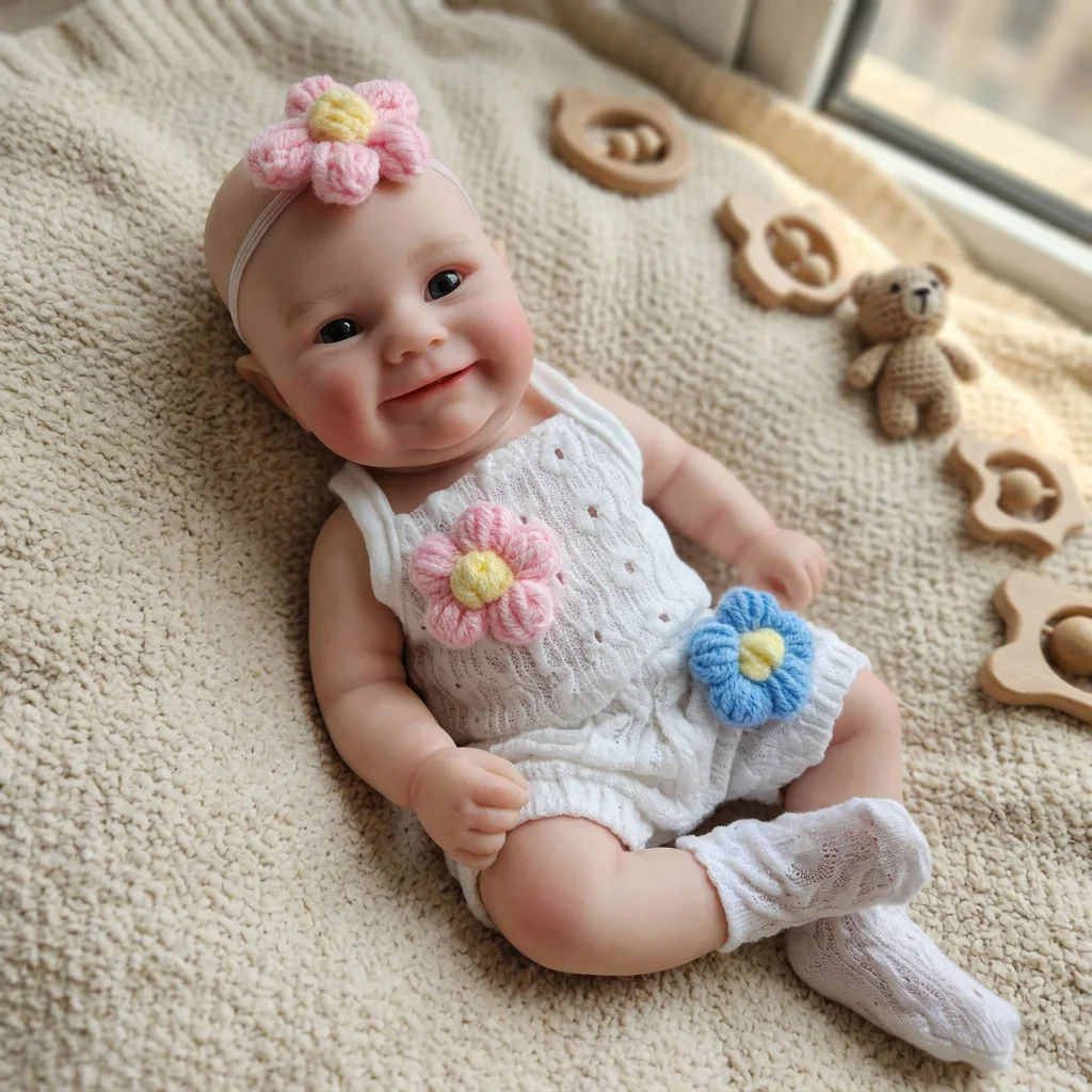 13 Inch Full Body Silicone Reborn Doll Open Mouth Design Lifelike Newborn Hand Painted Waterproof Collectible for  Birthday Gift