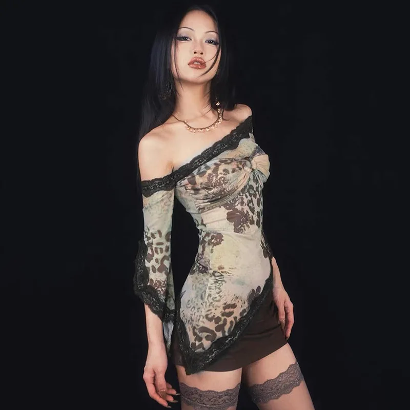 新着アメリカンヴィンテージスキューカラー女性服 Y2k 美的原宿スプライシングレースタイダイソフトトップス Lrregulator シャツ