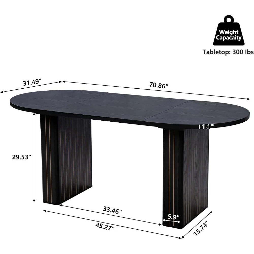 Table à manger naravec base en bande de bois, table de cuisine, 70.8 po, 4-6 personnes