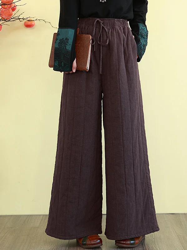 Retro Flared Pants High Waist Cotton Linen Thiened Loose Casual Trousers for Women Straight Leg Pants Breathable Skin-Friendly