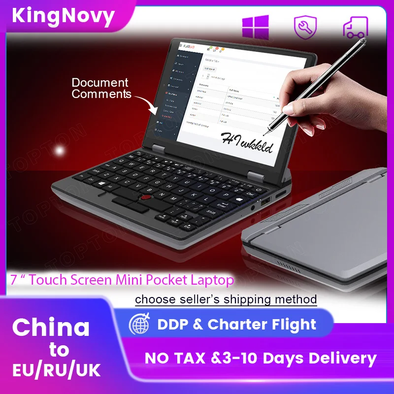 KingNovy 7 Inch Mini Pocket Laptop Touch Screen Intel N4000 12GB DDR4 Max 2TB Windows 11 Ultrabook office mini Notebook 2.0MP