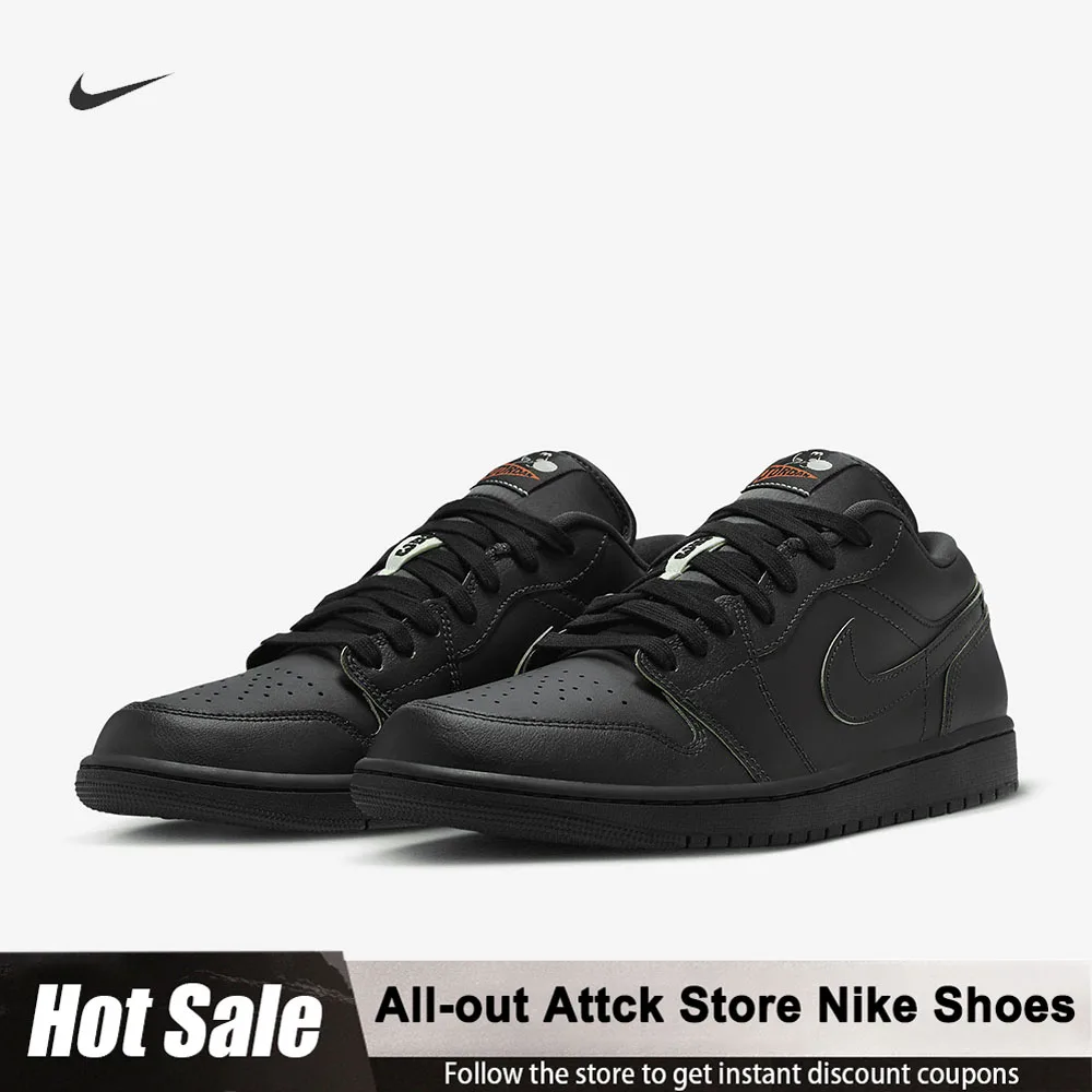Nike oficial autêntico air jordan 1 baixo se preto vapor verde confortável dedo do pé redondo tênis de basquete masculino preto HM3690-001