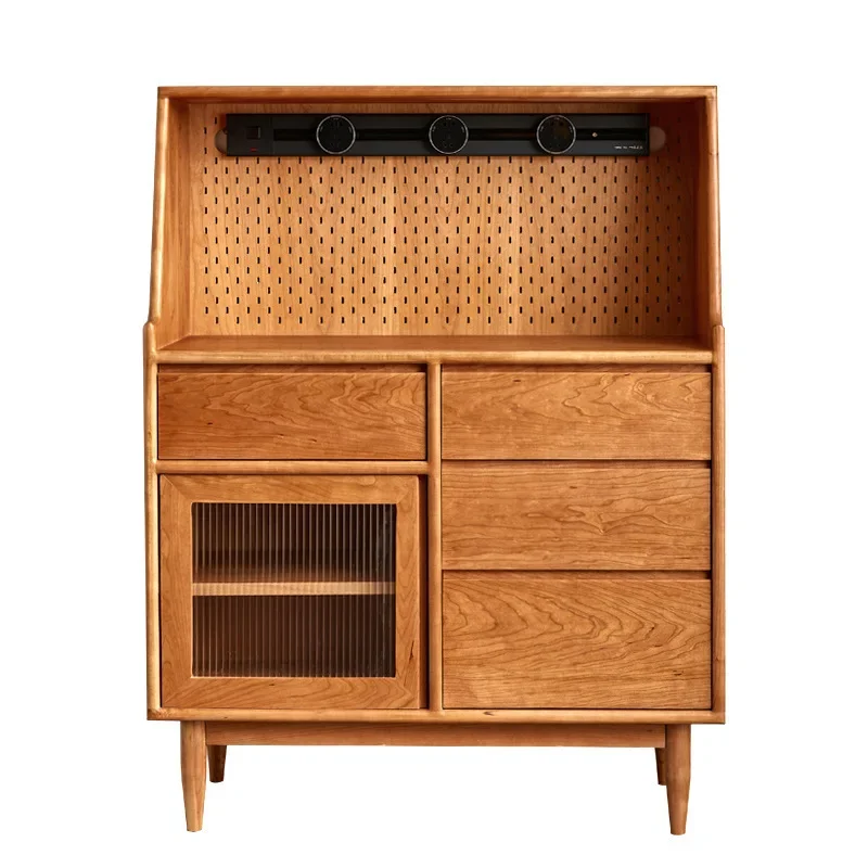 

Black walnut solid wood dining side cabinet Modern simple cherry wood log small apartment restaurant storage cabinet