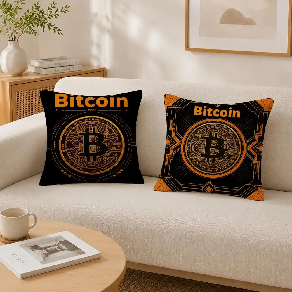 Cryptocurrency Bitcoin Cushion Cover Soft Fluffy Short Plush  Pillow Case Throw Decorative for Sofa Bedroom Home Decor