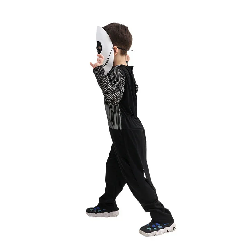 Il pesadelo prima di Natale Jack Costume Cosplay Bambini Jack Skellington Costume Tuta e maschera Vestito Abiti di Halloween Ragazzi