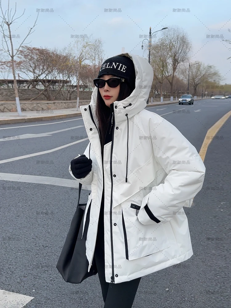 2025 New Winter Fashion Hoodie with Cotton Women's Casual Work Clothes Windproof Parkas Medium and Long Cotton Clothes