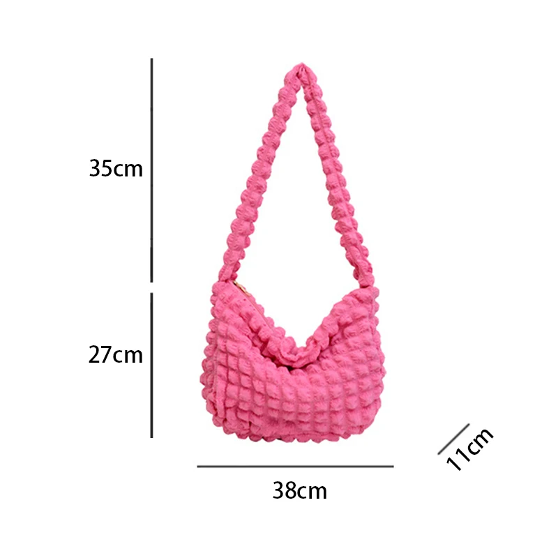 Large Capacity Shoulder Bag Embroidered Plaid Quilted Crossbody Bag Underarm Bag Tote Bag Pleated Bubbles Handbag