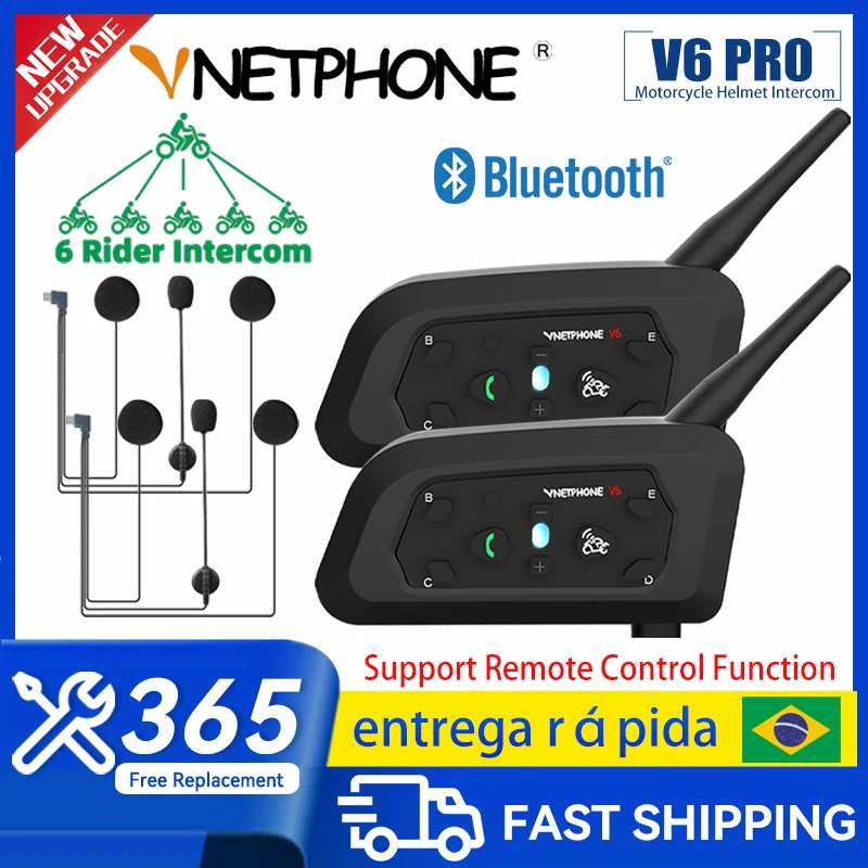 Vnetphone V6 Motorcycle Bluetooth Helmet Headset Intercom Motorbike 6 Rider Can Remote Control Full Duplex Interphone Waterproof