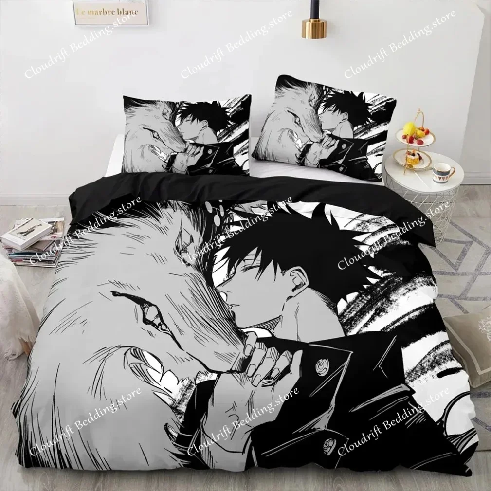 Anime Famous Jujutsu Kaisen Bedding Set,Boy&Girl Duvet Cover Pillow Case Gift, Home Bedroom Quilt Set Large King 260x220cm