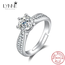 Fashion 925 Sterling Silver Cubic Zirconia Fine Rings Women Jewelry Crown Round Rhinestone Wedding Adjustable Open Finger Ring