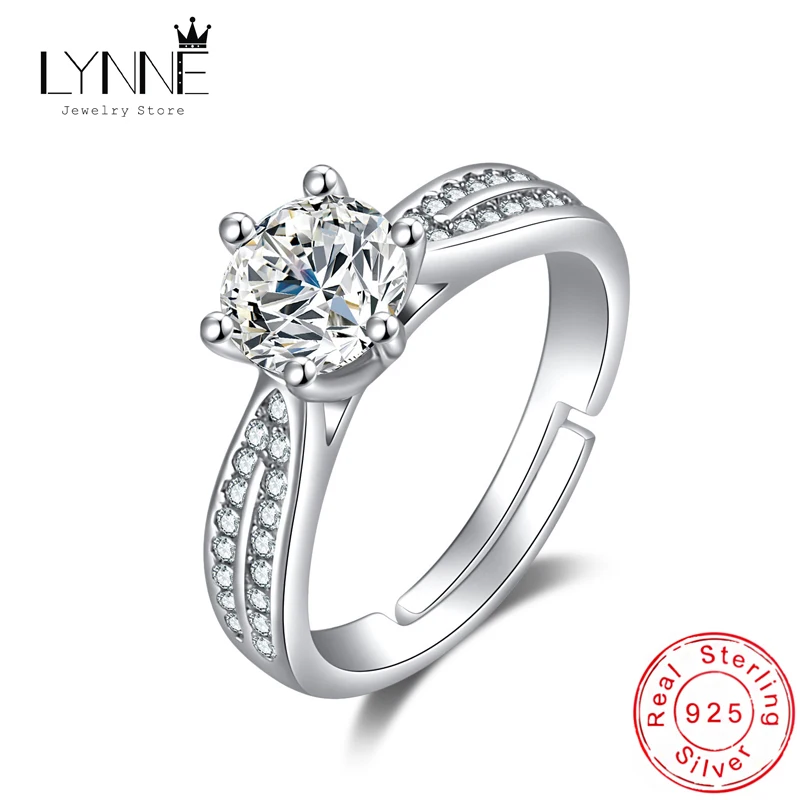 Fashion 925 Sterling Silver Cubic Zirconia Fine Rings Women Jewelry Crown Round Rhinestone Wedding Adjustable Open Finger Ring