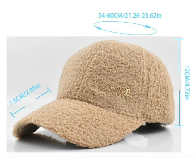 Winter-Baseballmütze aus einfarbiger M-Label-Lammwolle für Damen, warme, lässige, modische, vielseitige Plüsch-Entenschnabelmütze im Freien – Detail 12