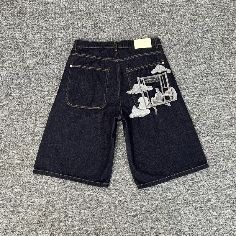 

25fw Derschutze Embroidery On Air Raw Washed Denim Shorts Men Women Heavy Fabric Unisex Jean