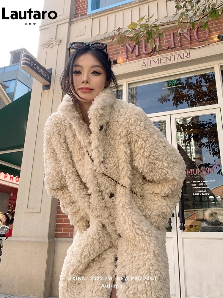 Lautaro Winter Long Loose Casual Soft Thick Warm Fluffy Black Faux Fur Coat Women Stand Collar Hairy Furry Fuzzy Overcoat 2023