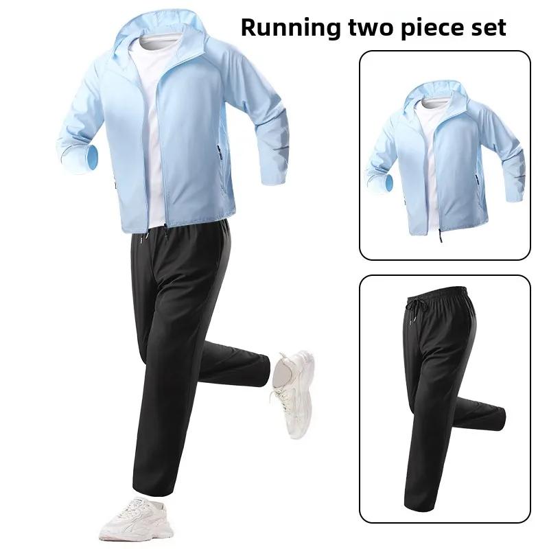Mens Tracksuit Spring Summer Sportswear 2 Piece Sets Sports Suit Sunscreen Jacket+Pant Running Set Men Fishing Jogger Sweats Set