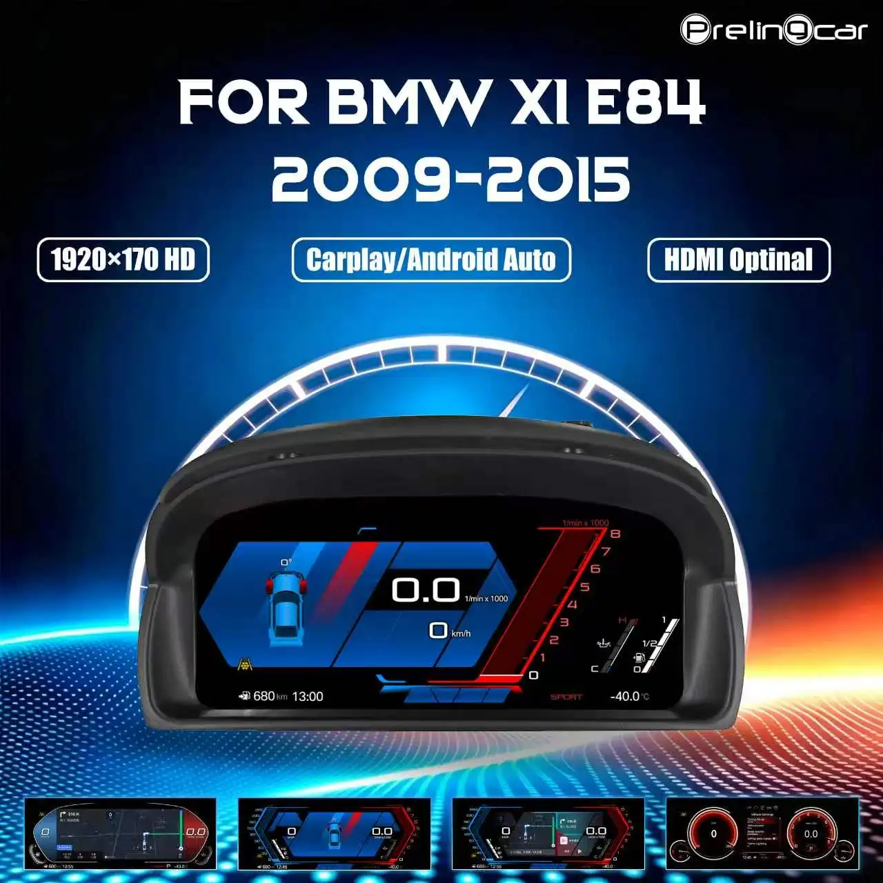Cruscotto Digitale LCD per Auto BMW X1 E84 Anni 2009-2015, Pannello Auto con Tachimetro, Cockpit Virtuale con Funzione Wireless Carplay