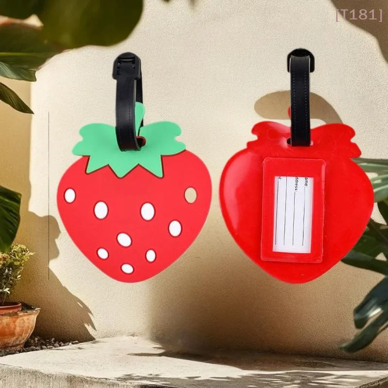 2Pcs Strawberry Shape Luggage Tag Creative Personalized Hanging Tag Hanger Travel Boarding Pass New PVC Soft Rubber Luggage Tag