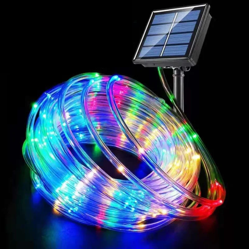 10M 20MChristmas Outdoor Solar Tube Rope Led Light Garden Decoration Wedding Garland Waterproof String Lights Fairy Strip