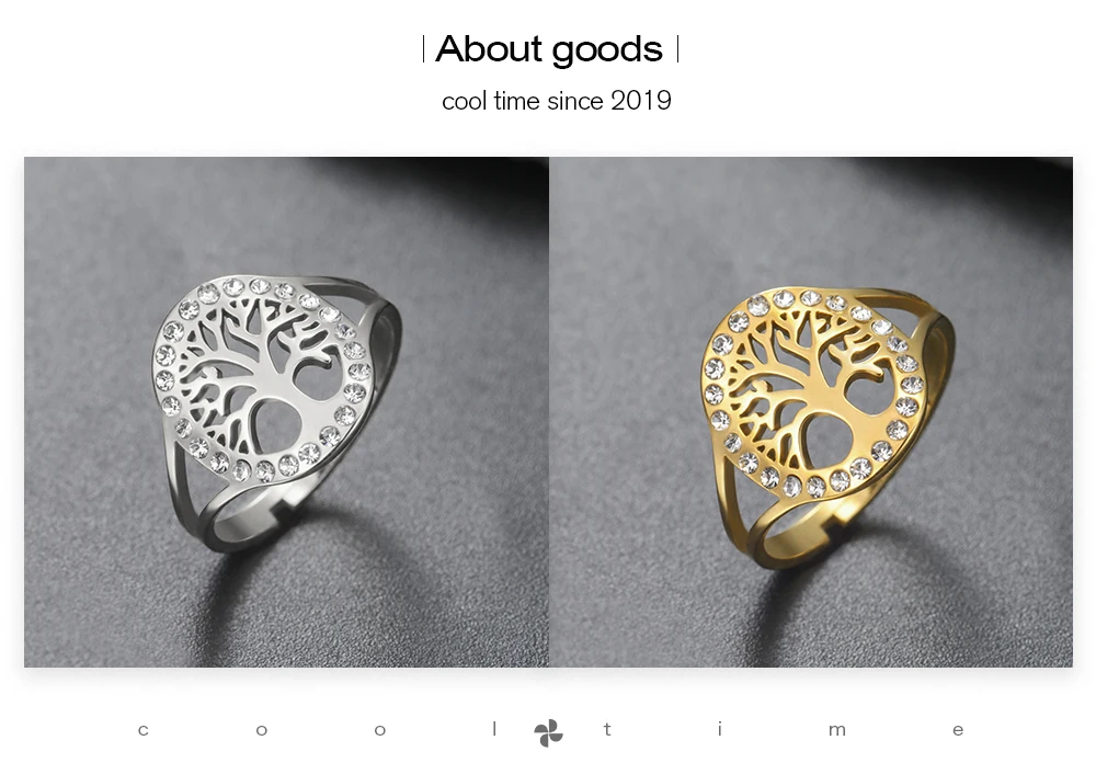COOLTIME Baum des Lebens Klarer Zirkon Ring Edelstahl Verstellbar Damen Amulett Fingerringe Schmuck Geschenk – Detail 3