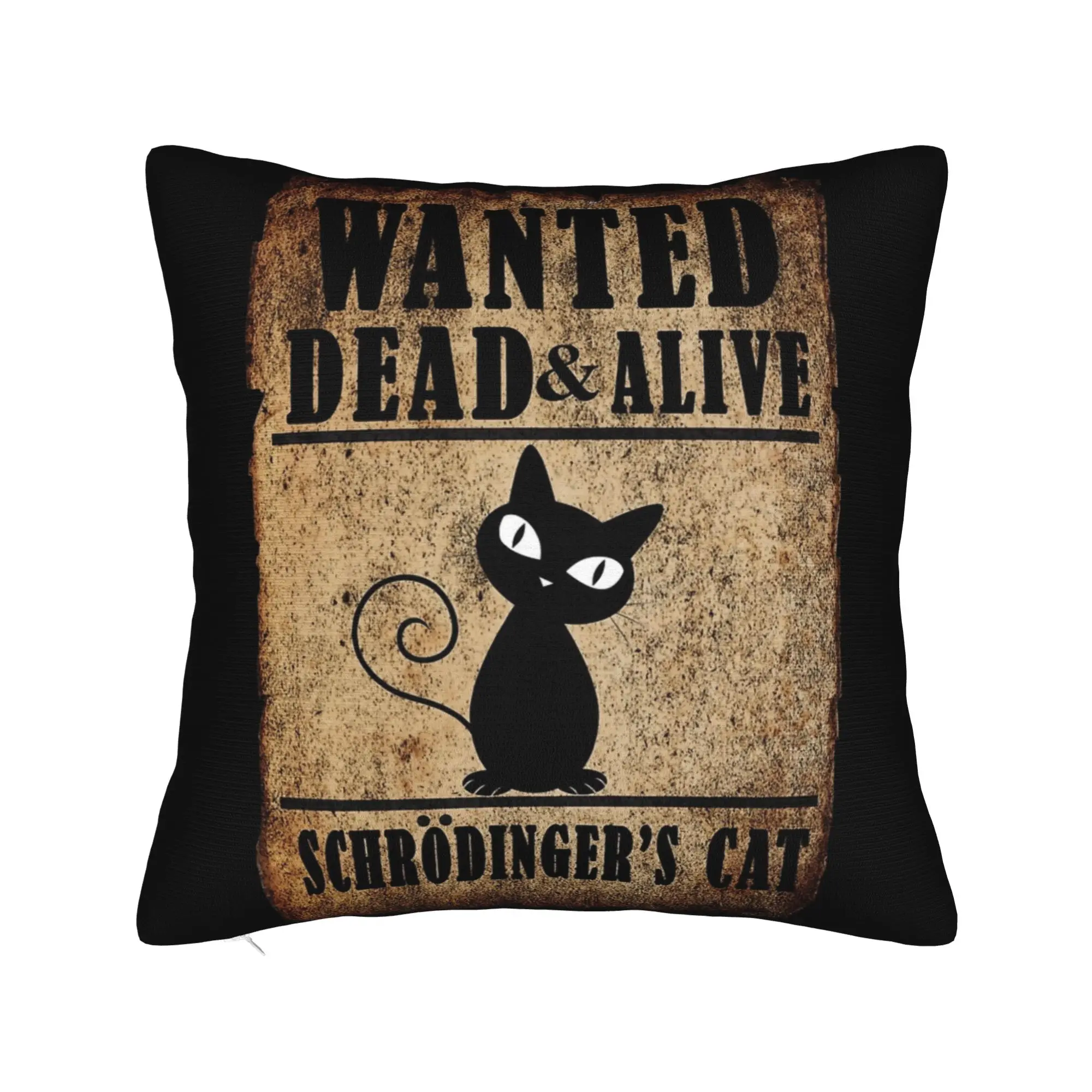 Housse de coussin décorative en polyester doux avec motif Chat de Schrödinger « Wanted Dead & Alive », fermeture éclair, 18 pouces