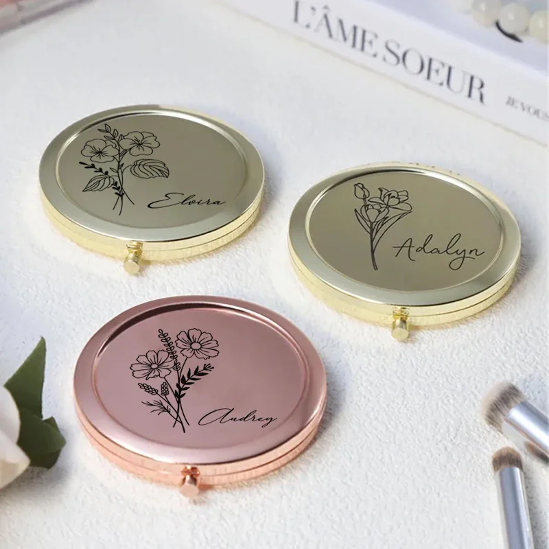 1PCS Free Personalized Compact Mirror Custom Pocket Makeup Mirror Wedding Favors Guests Fold Mirror Wedding Souvenir Bridal Gift