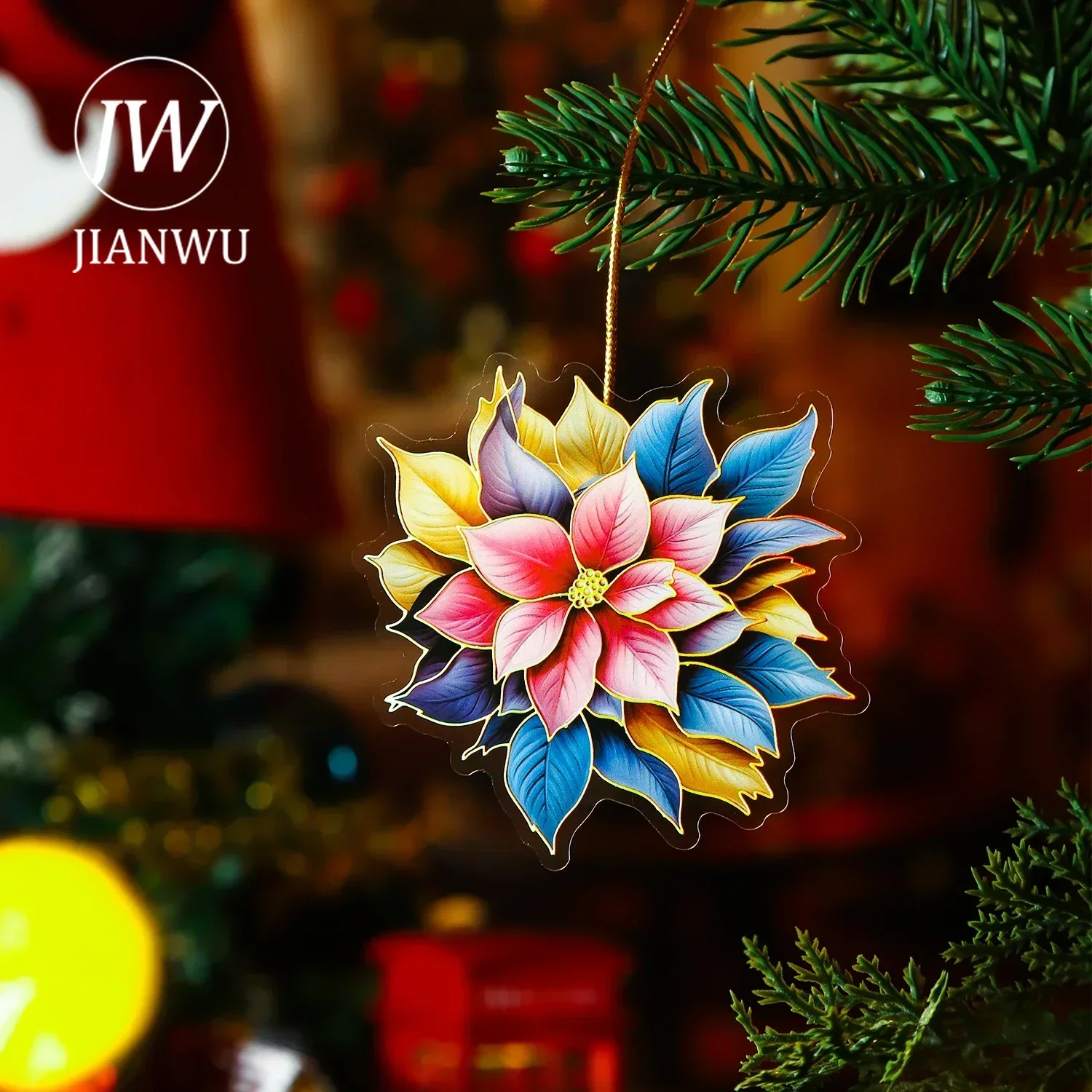 JIANWU Christmas Flowering Period Series Vintage Flower Material Collage Laser Gold PET Sticker Creative DIY Journal Stationery