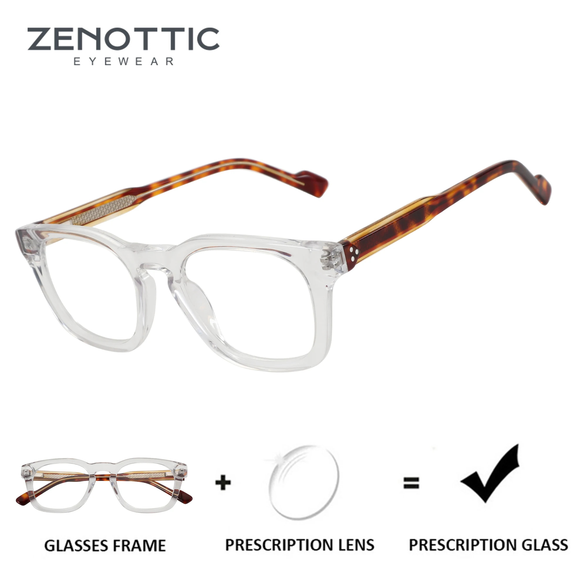 zenottic-新着スクエア処方メガネ男性用抗青色光フォトクロミック進行性近視眼鏡