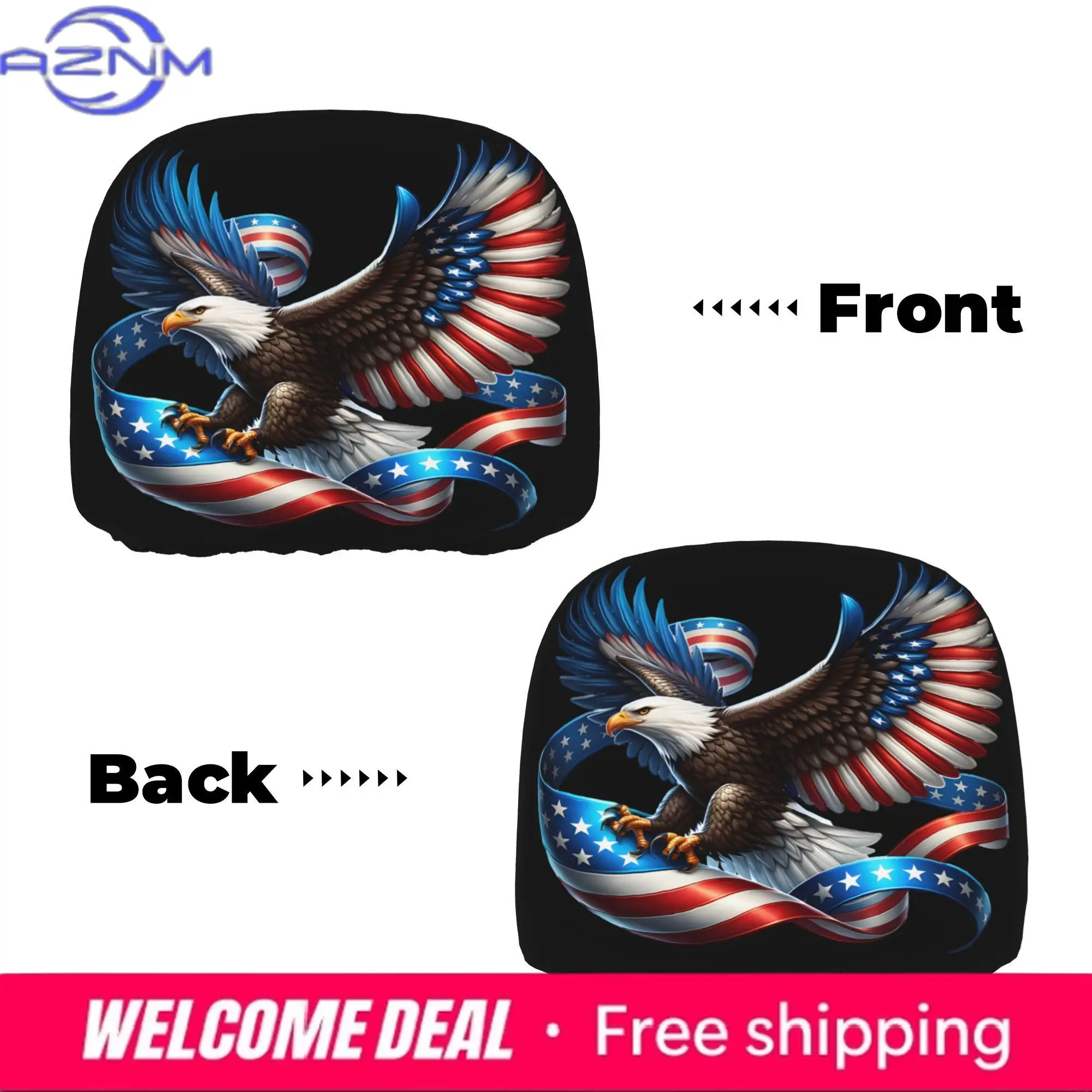 2pcs Flag Eagle Car Headrest Cover Festive Interior Decor Fashionable Auto Accessories Holiday Themed Seat Protectors