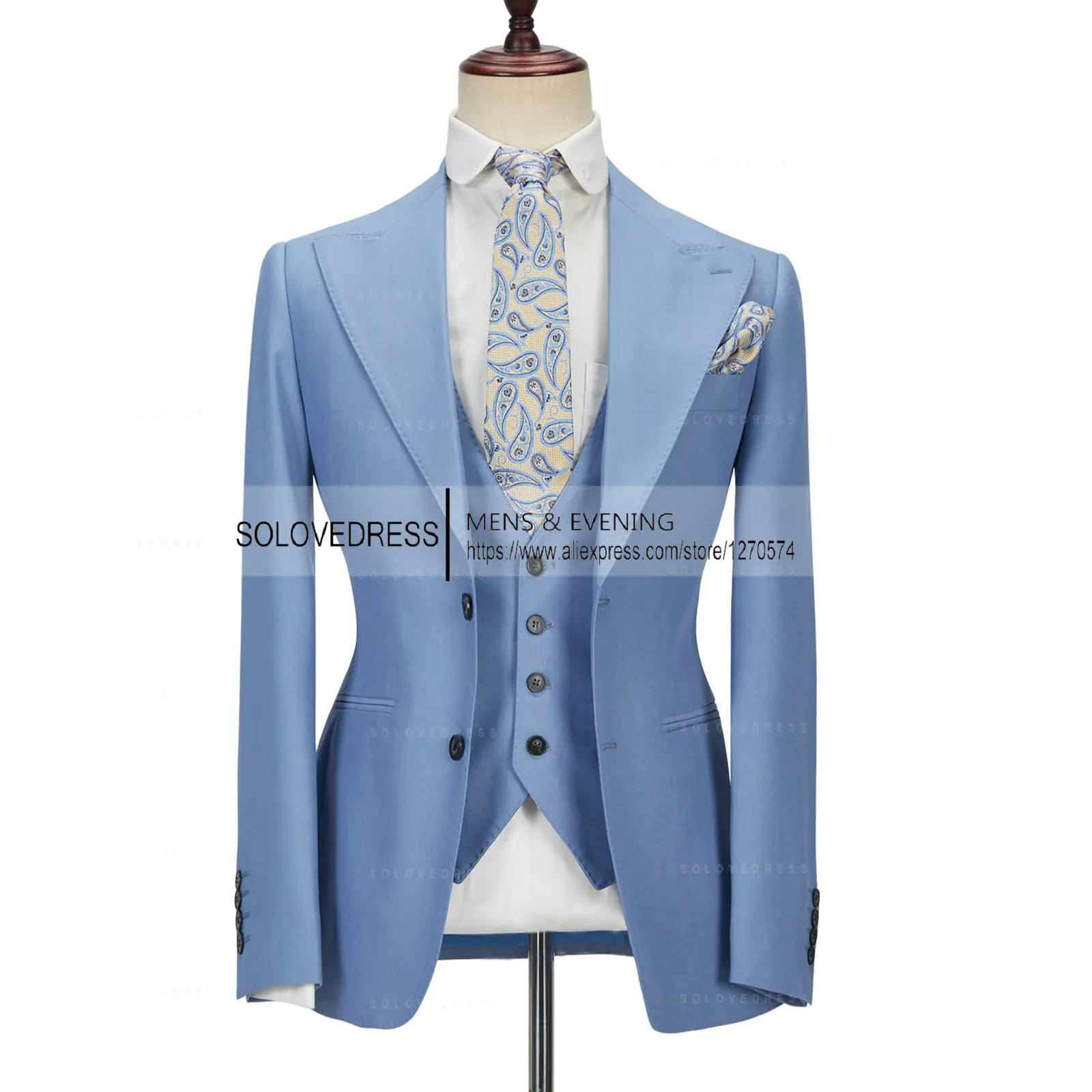 ( Jacket + Vest + Pants )Suits for Mens Casual Business Suit High-end Social Formal Suit 3 Pcs Set Groom Wedding Men