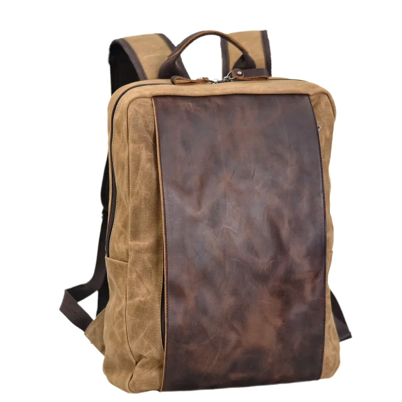 

Waterproof Canvas Hiking Backpack Large Capacity Cowhide Travel Bag for Riding