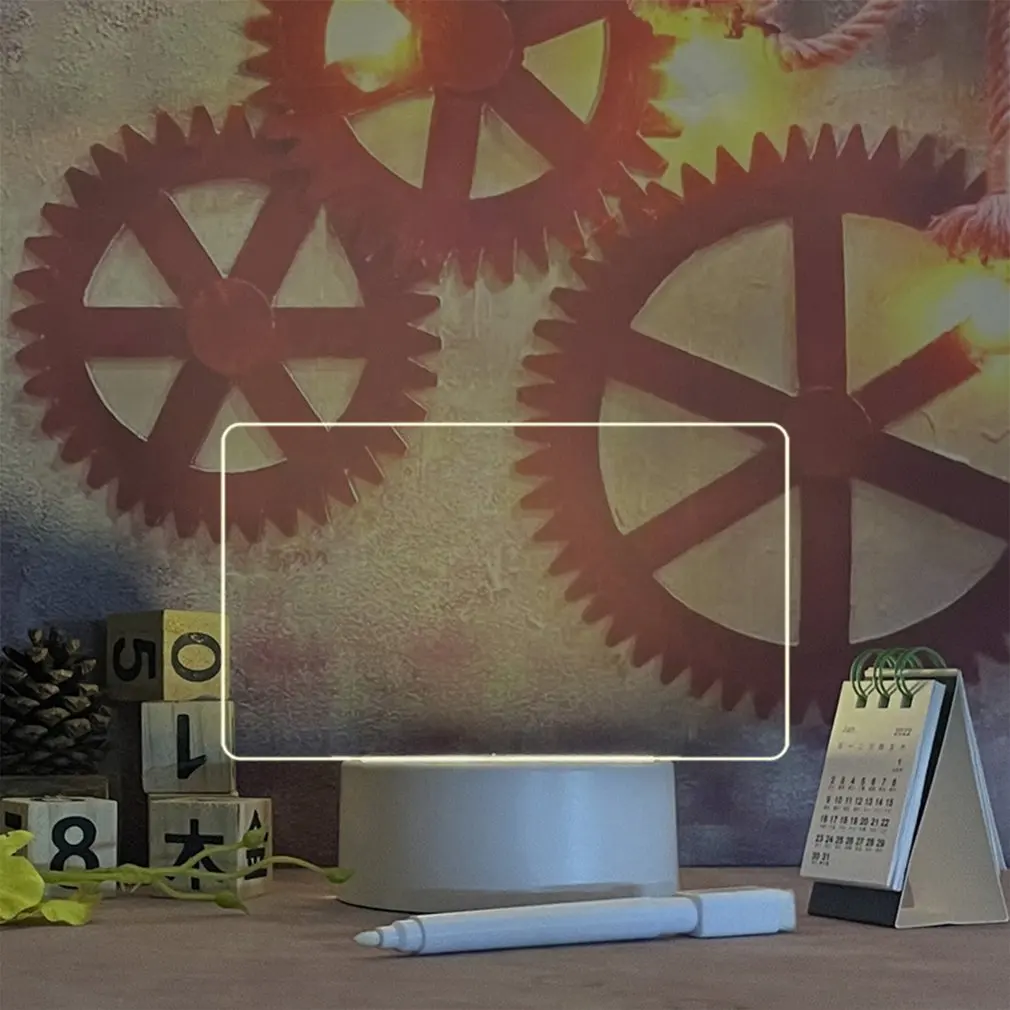 Creative Acrylic Note Board USB Led Night Light with Base and Pen Calendar Message Board Home Decor Eye-protective Lamp for Kids