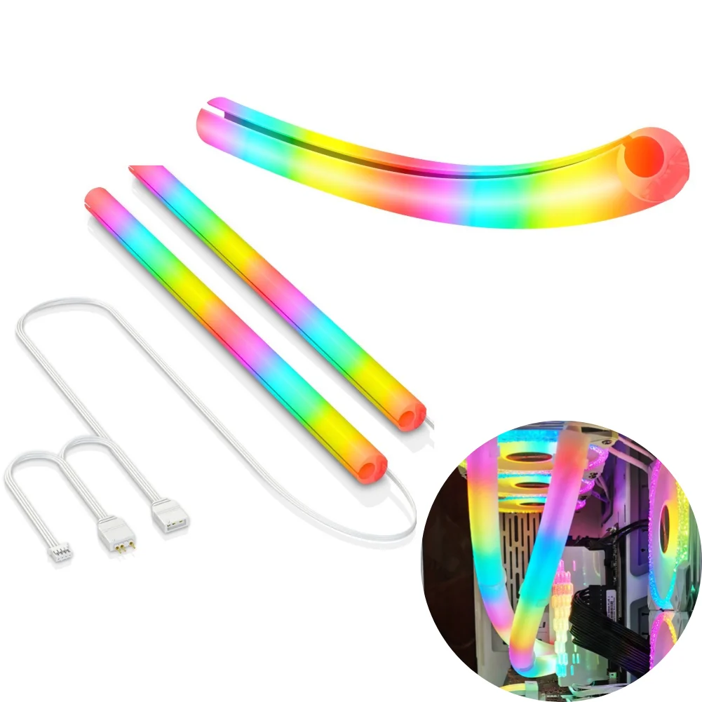 

2pcs/set Water Cooling Raditor Tube Aura Sync Luminous Water Cooling Tube Silicone DIY 5V 3PIN ARGB PC Case Decorative