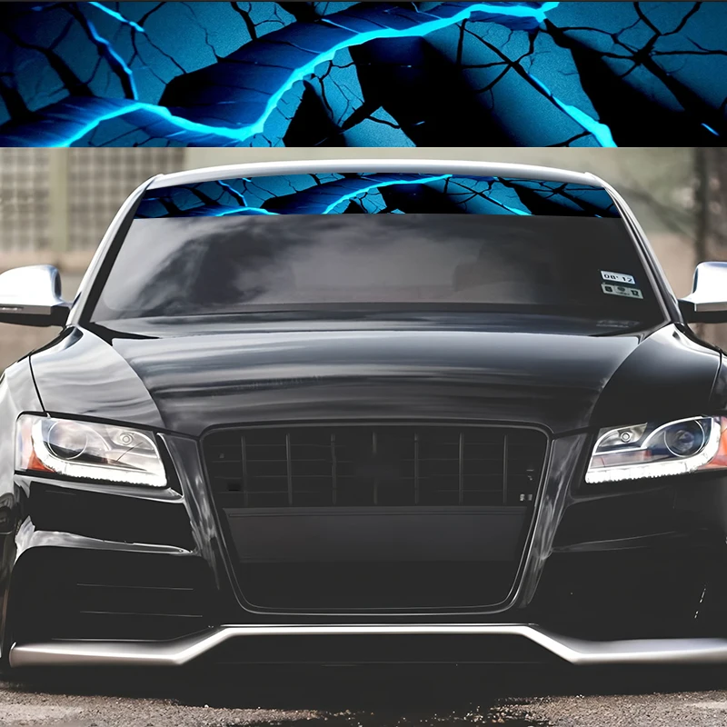 Stiker blok depan mobil dengan lukisan dekoratif belahan api biru, cocok untuk mobil SUV truk, kendaraan luar ruangan