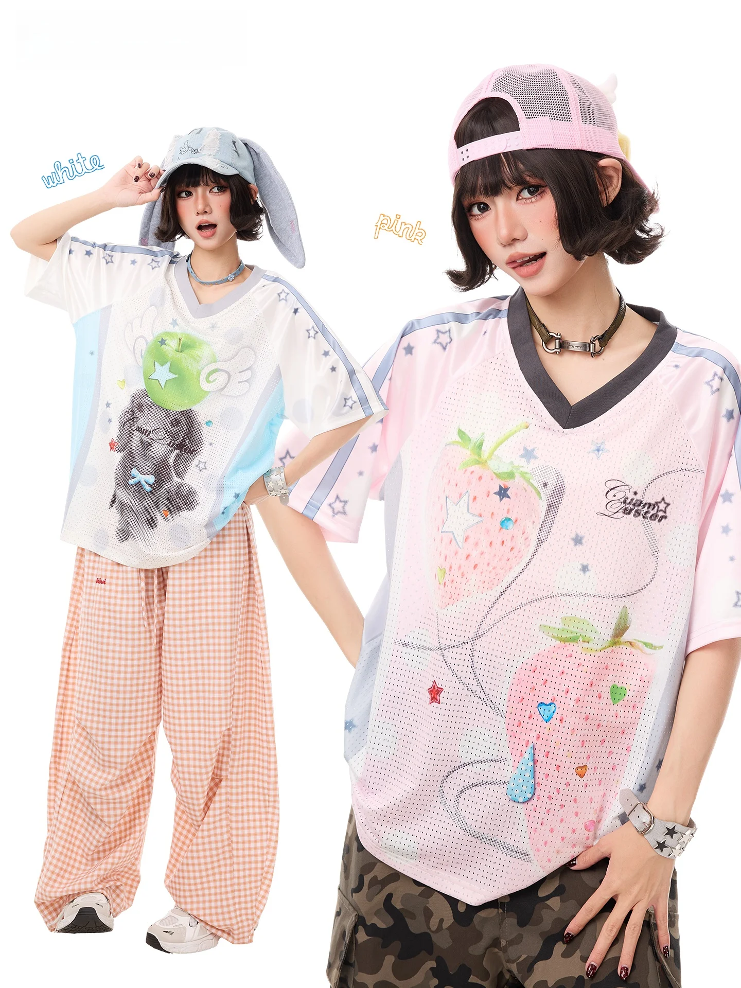 Strawberry Dog Print Loose Short Sleeve T-Shirt Women's Breathable Hollow out Summer Top Cultural Subgroup Anti-Aging Ball Style