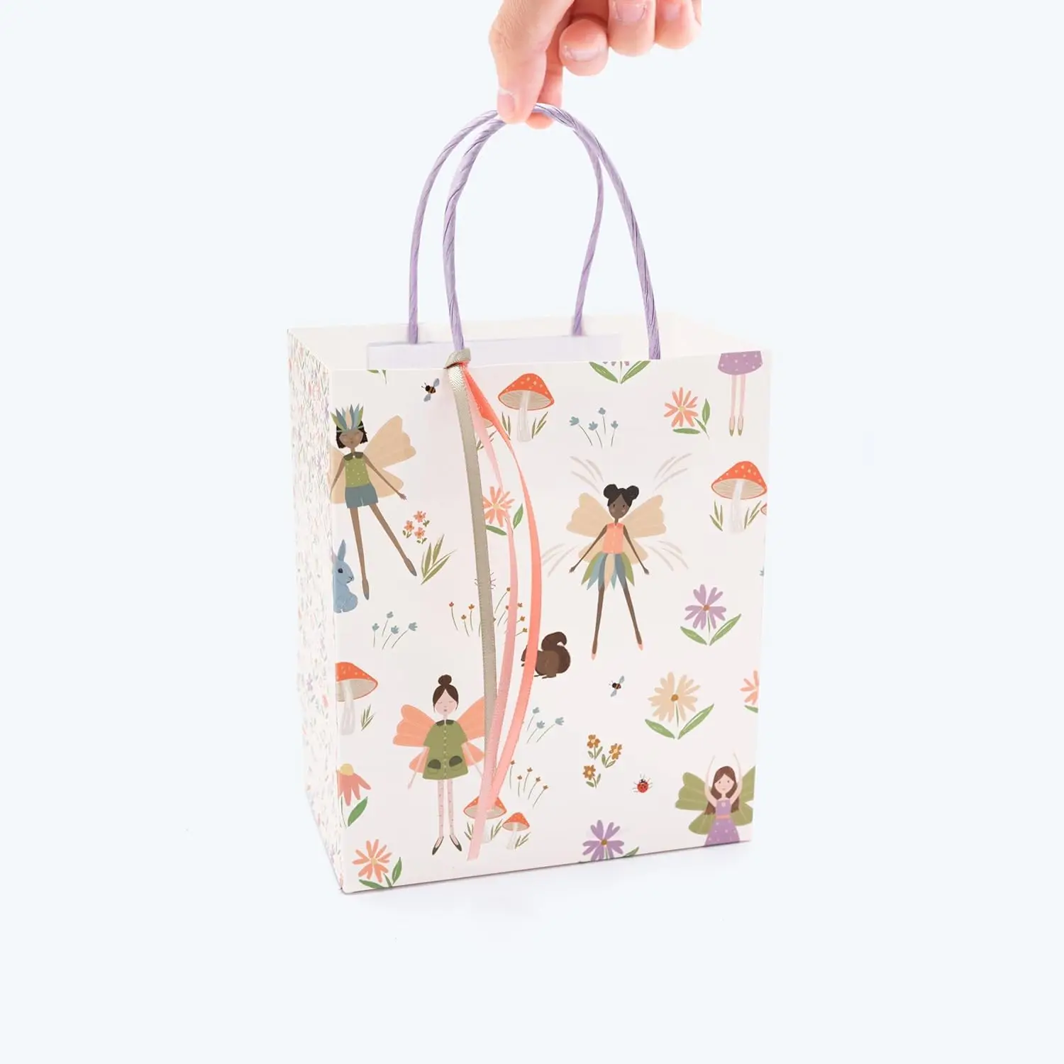 8Pcs Woodland Fairy Theme Gift Bags Set with Ribbon Decorations for Birthday Party Fairies Bag Pink Boxes with Mushroom Flower