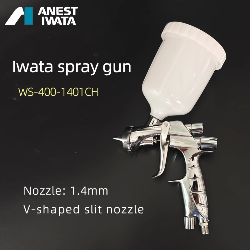 

Japanese Iwata ANEST IWATA WS400-140CH spray gun with V-shaped nozzle and supernova center cup.