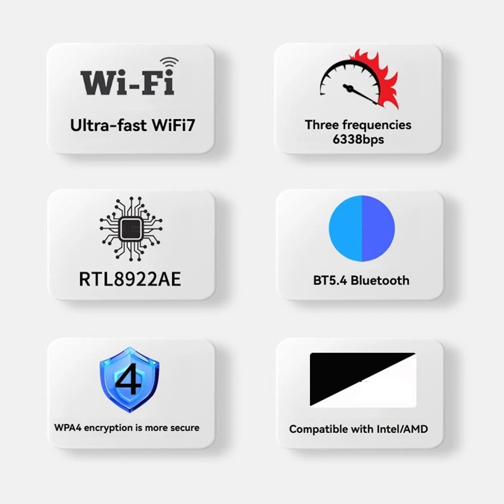 أنيق-لـ Win10/For Win11 RTL8922AE Wifi7 بطاقة 2.4G/5G/6G ثلاثي الموجات 6338Mbps محول بطاقة واي فاي لاسلكي بلوتوث 5.4 #4