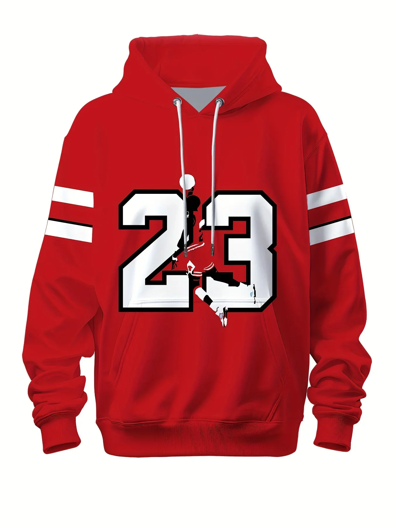 Plus Size Men's Fashion Hoodie, Long Sleeve Casual Sporty Style Fancy Number 23 Print Hooded Sweatshirt