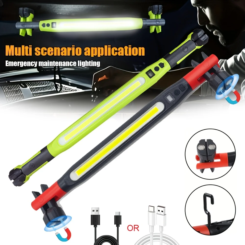 Under Hood Work Light, 3000LM IP66 Magnetic COB Cordless | 4 Modes, Red SOS, 360 Degree Swivel Hooks, Clamps, Type-C, for Mechanic, Vehicle Inspection, Garage, Workshop, Hands-Free